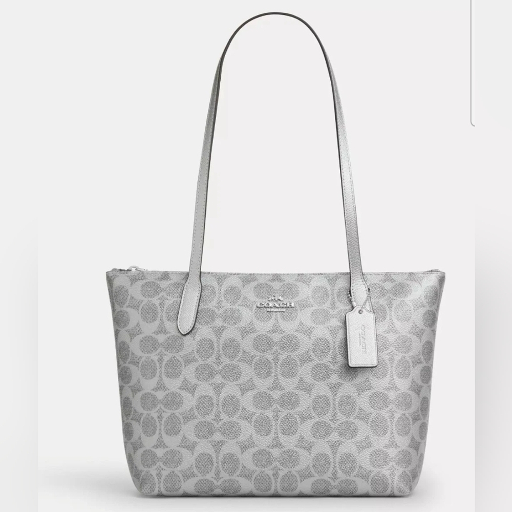 Coach Fiona Zip Tote Bag In Signature Canvas Metallic Silver oach Fiona Zip BNWT